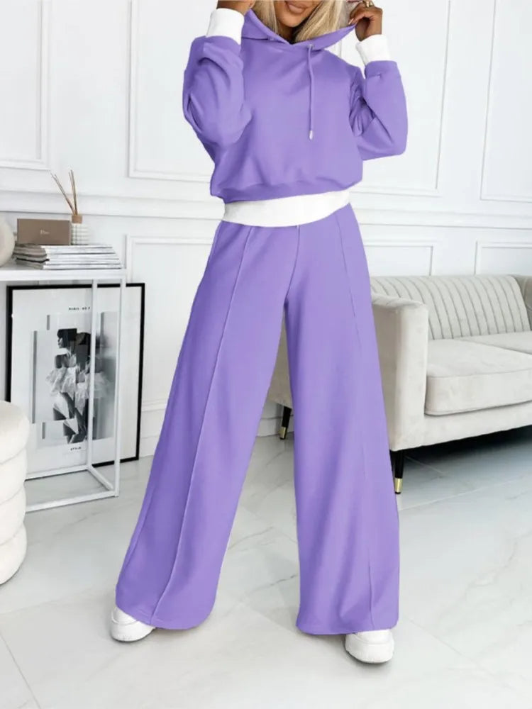 Women’s Oversized Loungewear Set – Hooded Crop Top and Wide-Leg Trousers