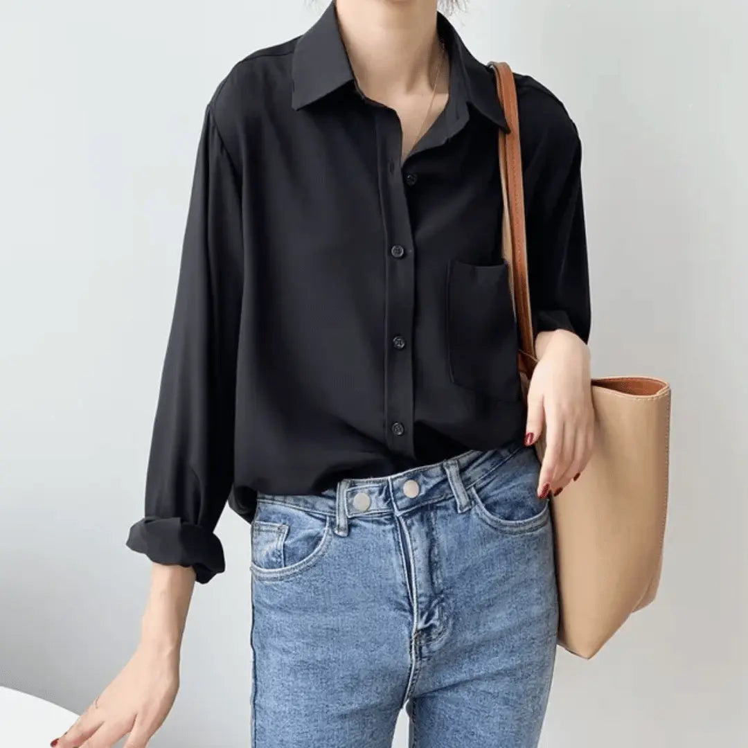 Women’s Heavy Satin-Finish Blouse – Oversized Tailored Button-Down