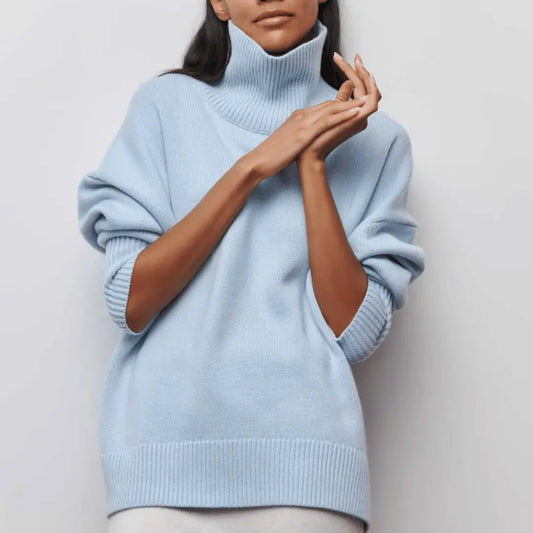 Women’s Oversized Turtleneck Knit Sweater – Soft Warm Winter Pullover