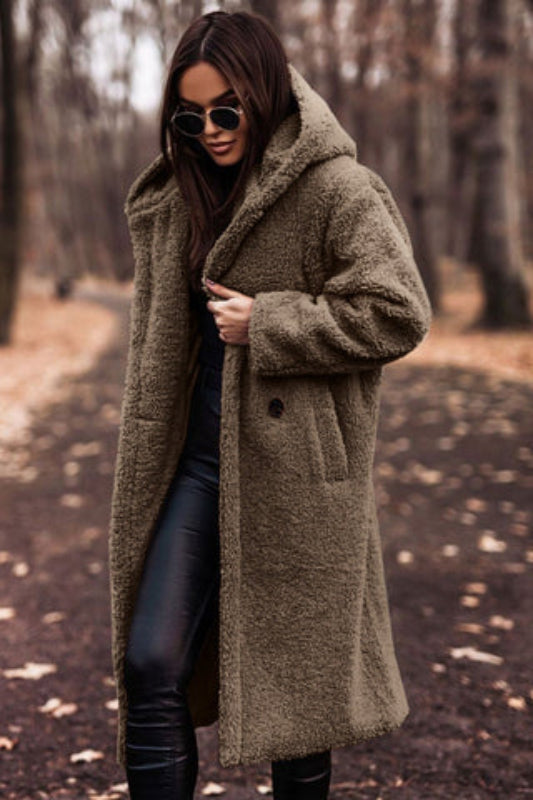 Women's Longline Sherpa Teddy Coat with Oversized Hood
