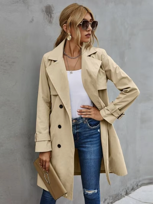 Women’s Belted Double-Breasted Trench – Mid-Length Structured Outerwear