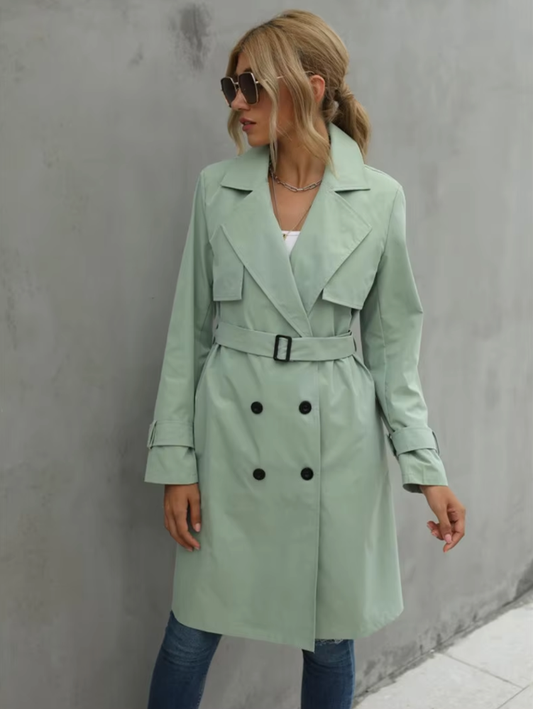 Women’s Belted Double-Breasted Trench – Mid-Length Structured Outerwear