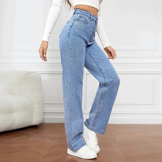 Women’s High-Waisted Straight-Leg Jeans – Relaxed Fit Tailored Denim