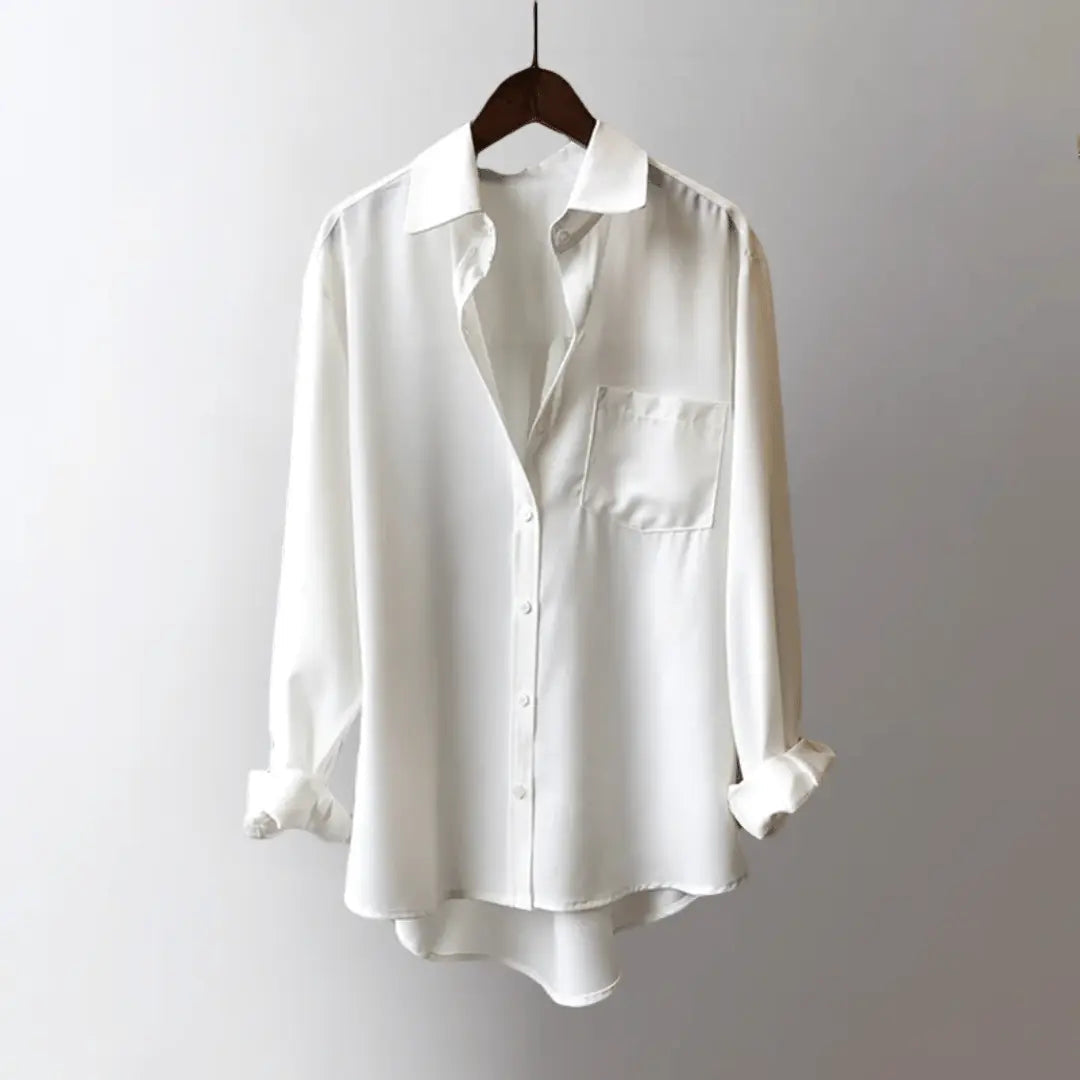 Women’s Heavy Satin-Finish Blouse – Oversized Tailored Button-Down