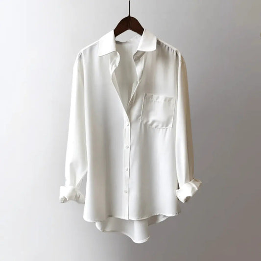 Women’s Heavy Satin-Finish Blouse – Oversized Tailored Button-Down