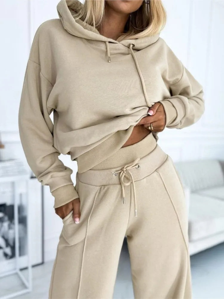 Women’s Oversized Loungewear Set – Hooded Crop Top and Wide-Leg Trousers