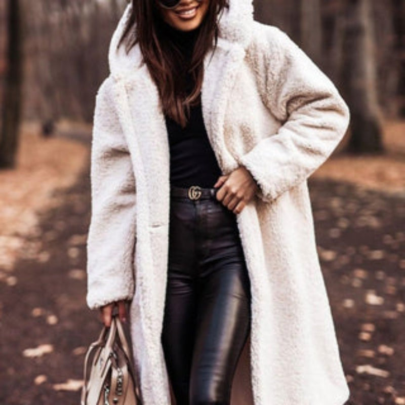 Women's Longline Sherpa Teddy Coat with Oversized Hood