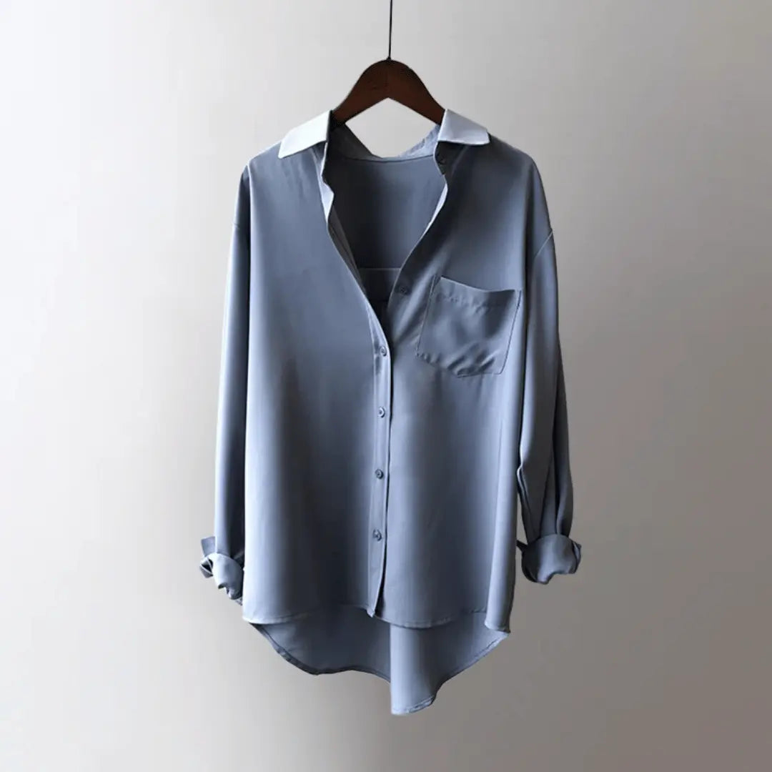 Women’s Heavy Satin-Finish Blouse – Oversized Tailored Button-Down