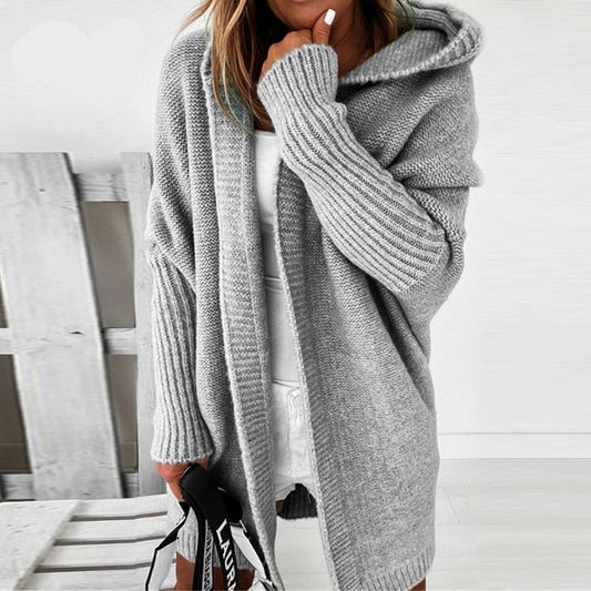 Women’s Oversized Hooded Knit Cardigan – Longline Open Front Sweater