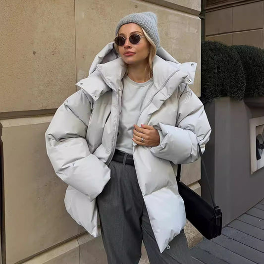 Women’s Oversized Hooded Puffer Jacket – Longline Quilted Down-Style Coat
