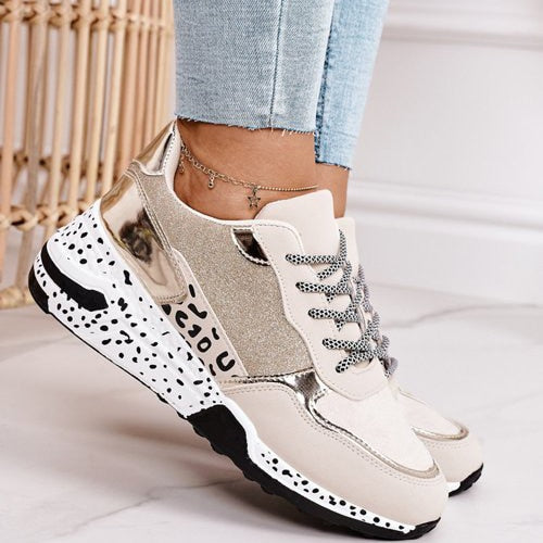 Women’s Chunky Suede-Look Trainers – Speckled Sole Lace-Up Footwear