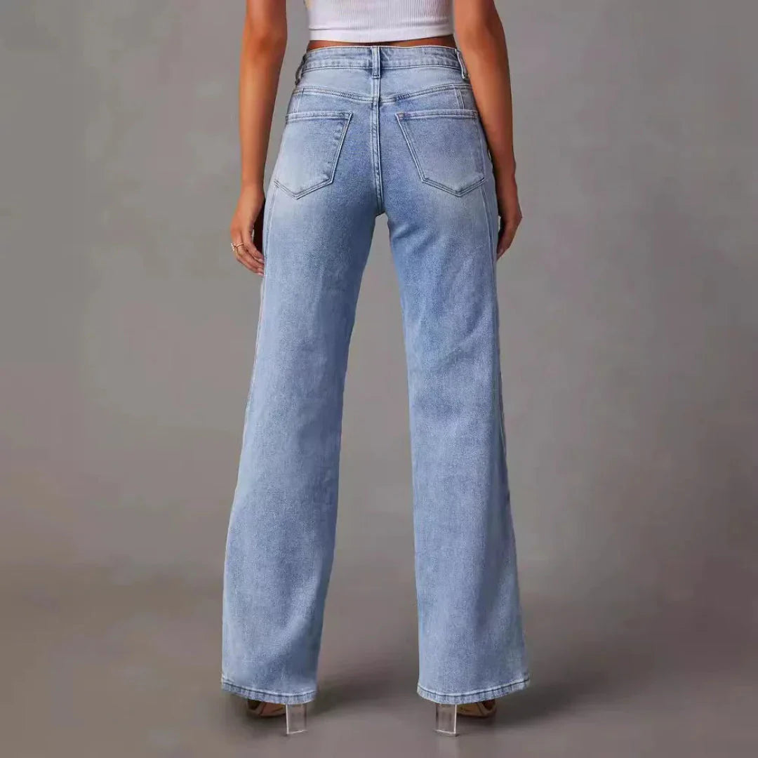 Women’s High-Waisted Wide-Leg Jeans – V-Seam Tailored Denim