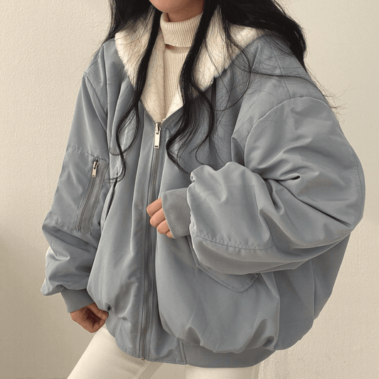 Women’s Fleece-Lined Oversized Jacket – Hooded Relaxed Fit Outerwear