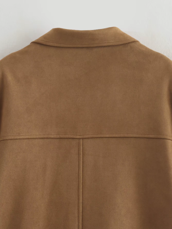 Women’s Oversized Suede-Finish Jacket – Relaxed Single-Button Outerwear