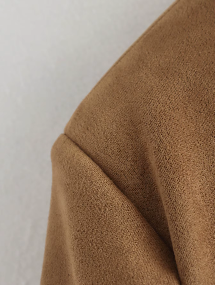 Women’s Oversized Suede-Finish Jacket – Relaxed Single-Button Outerwear