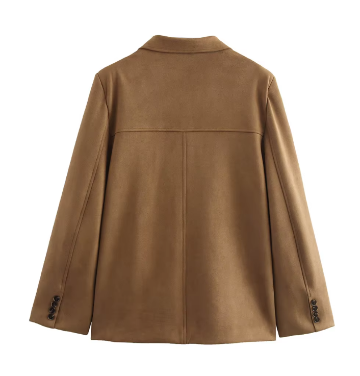 Women’s Oversized Suede-Finish Jacket – Relaxed Single-Button Outerwear