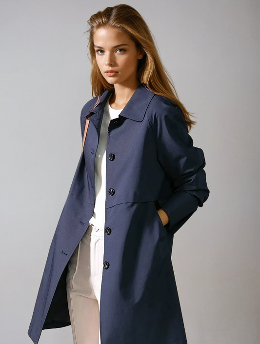Women’s Tailored Short Trench – Button-Front Structured Outerwear