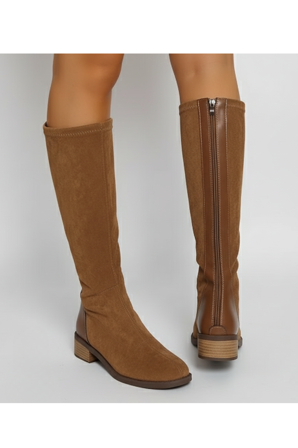 Women’s Knee-High Pointed Toe Boots – Low Block Heel Footwear