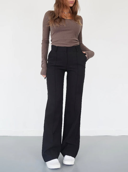 Women’s High-Waisted Straight-Leg Trousers – Structured Centre-Crease Tailoring