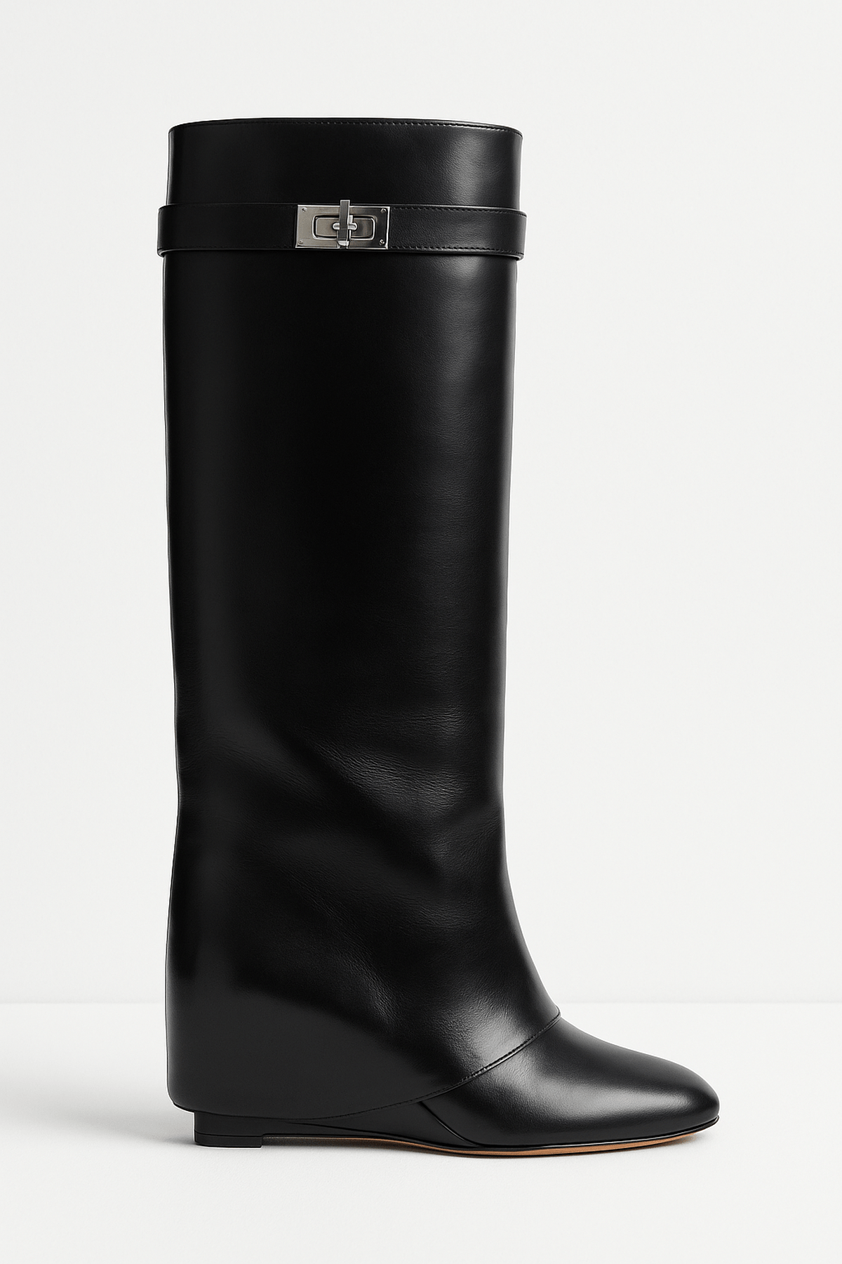 Women’s Knee-High Pointed Toe Boots – Minimalist Shark-Lock Footwear