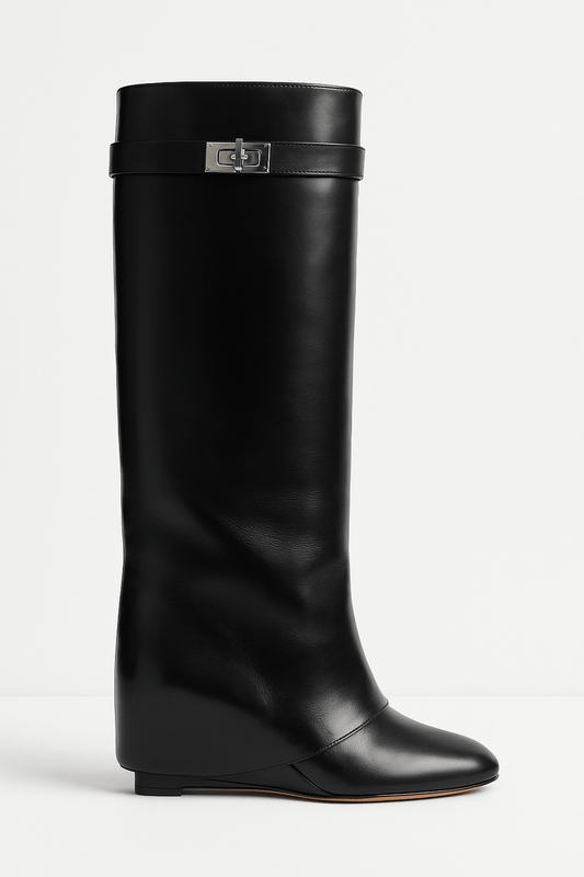 Women’s Knee-High Pointed Toe Boots – Minimalist Shark-Lock Footwear