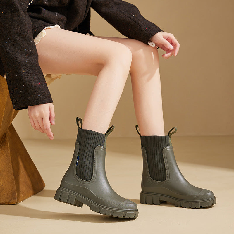 Women’s Rubber Chelsea Boots with Elastic Side Panels and Pull-On Design