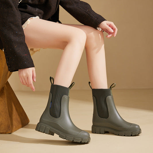 Women’s Rubber Chelsea Boots with Elastic Side Panels and Pull-On Design