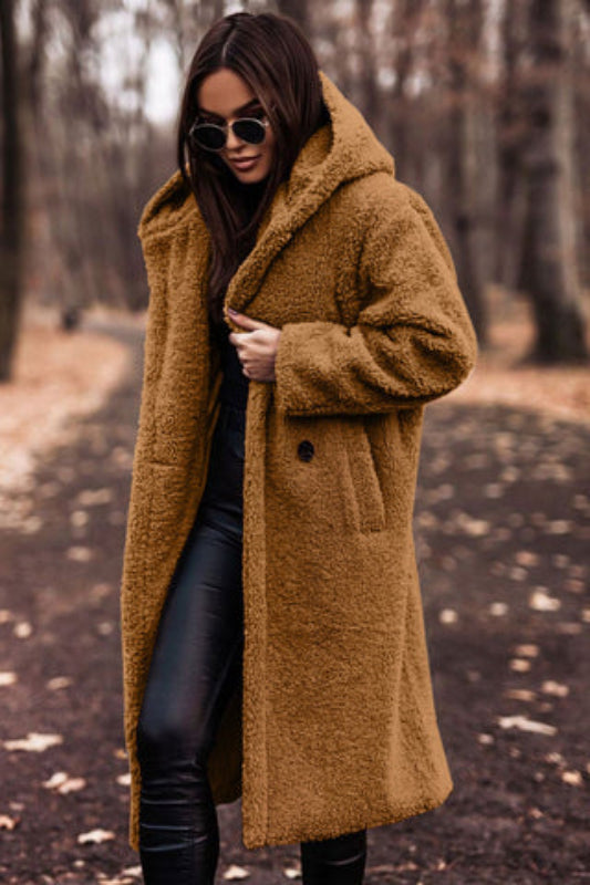 Women's Longline Sherpa Teddy Coat with Oversized Hood