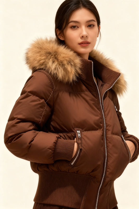 Women’s Oversized Padded Bomber Jacket – Faux Fur Hooded Winter Parka