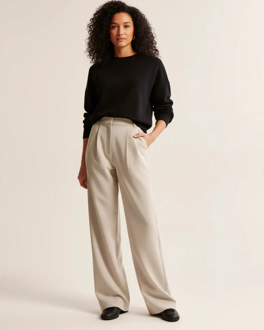 Women’s High-Waisted Wide-Leg Trousers – Structured Pleated Front